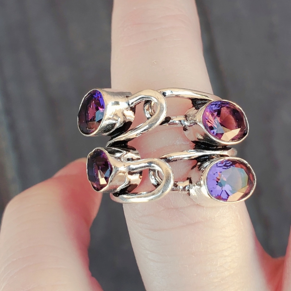 New Twisted Amethyst 925 Silver Ring.